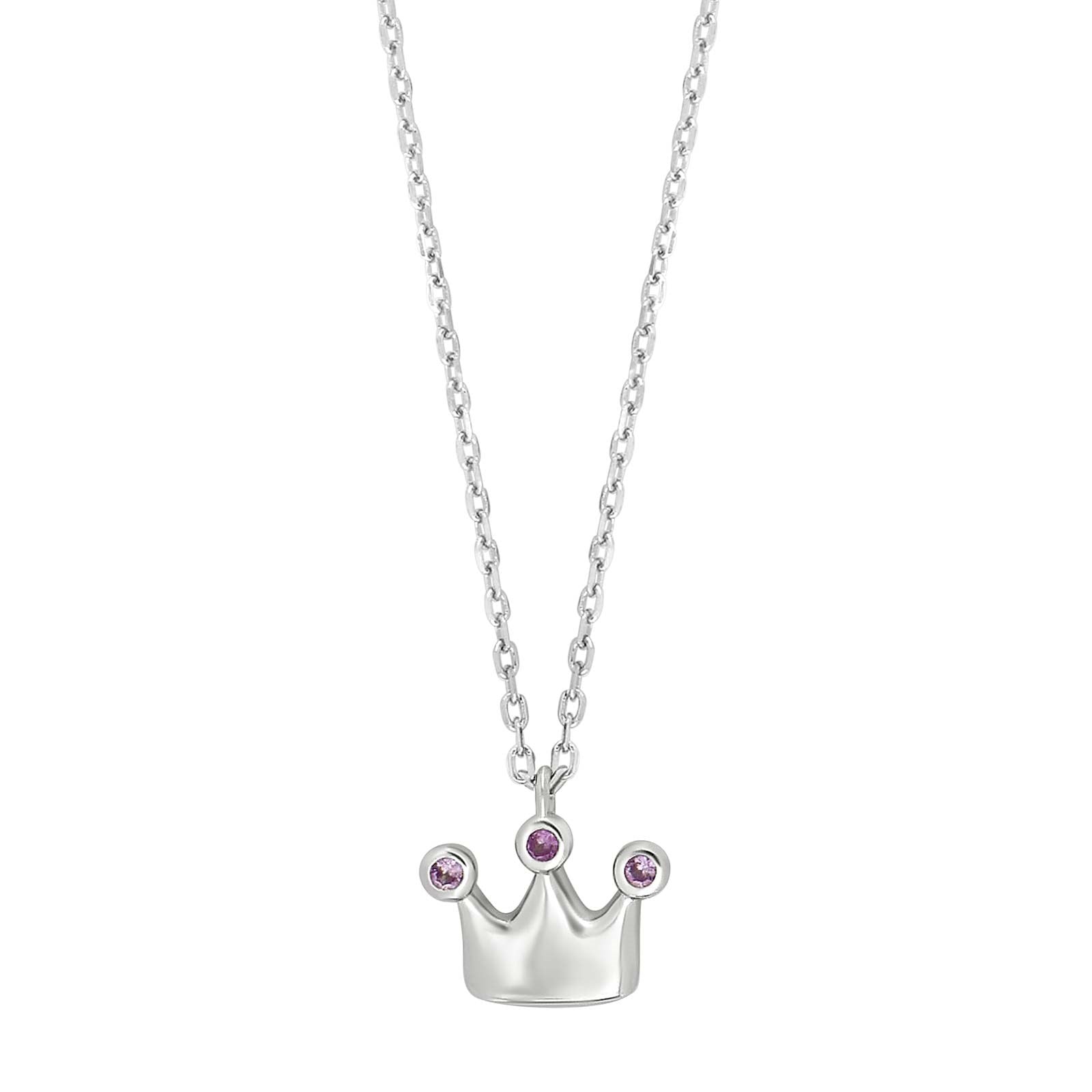 Rhod. silver necklace crown w/ruby pink cz