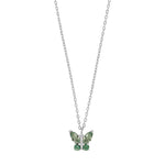 Rhd. silver necklace butterfly w. green cz