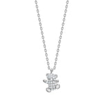 Rhod. silver necklace teddy bear w/cz