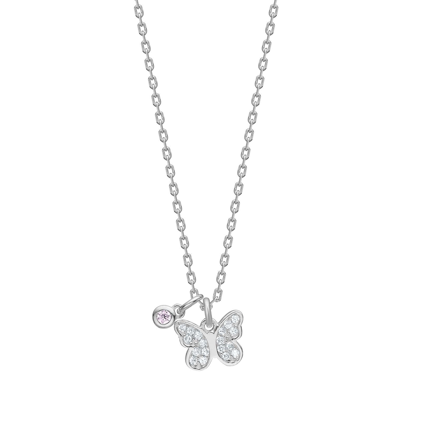 Rhod. silver necklace butterfly w. white cz
