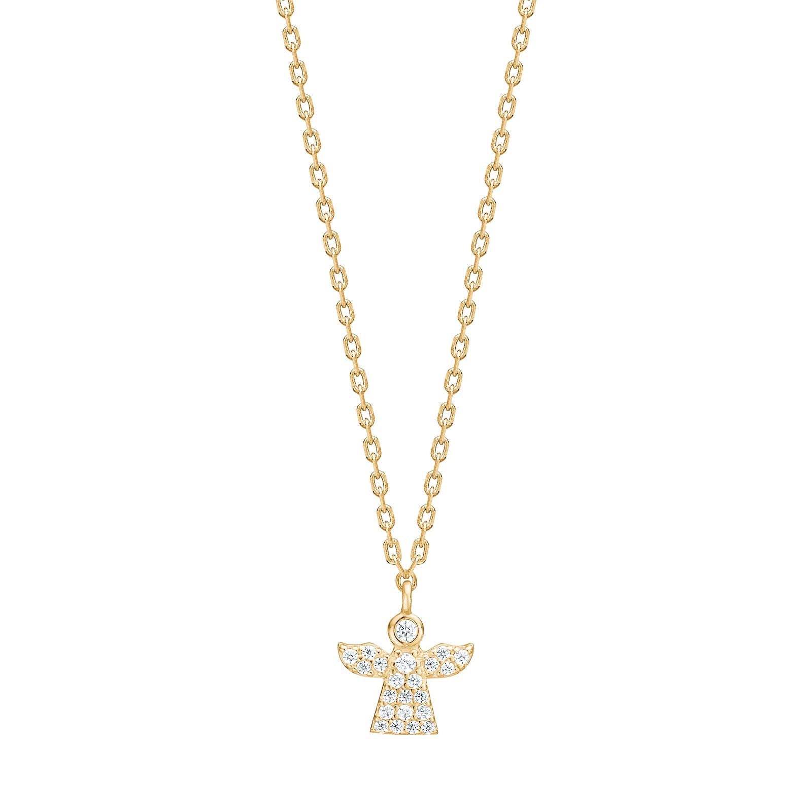 Goldp. silver necklace angel w. white cz