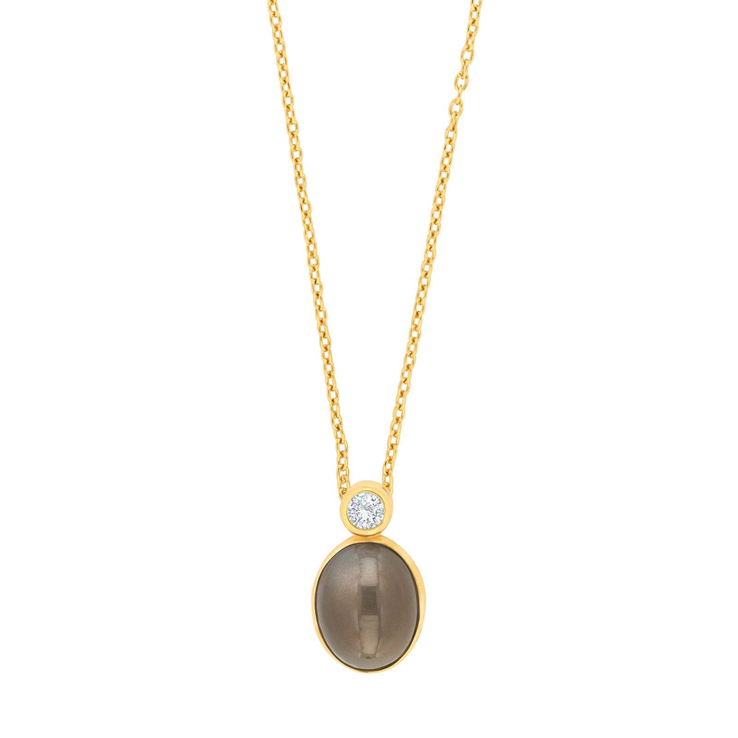 8ct. gold pendant w/grey moonstone + cz incl. goldpl. chain