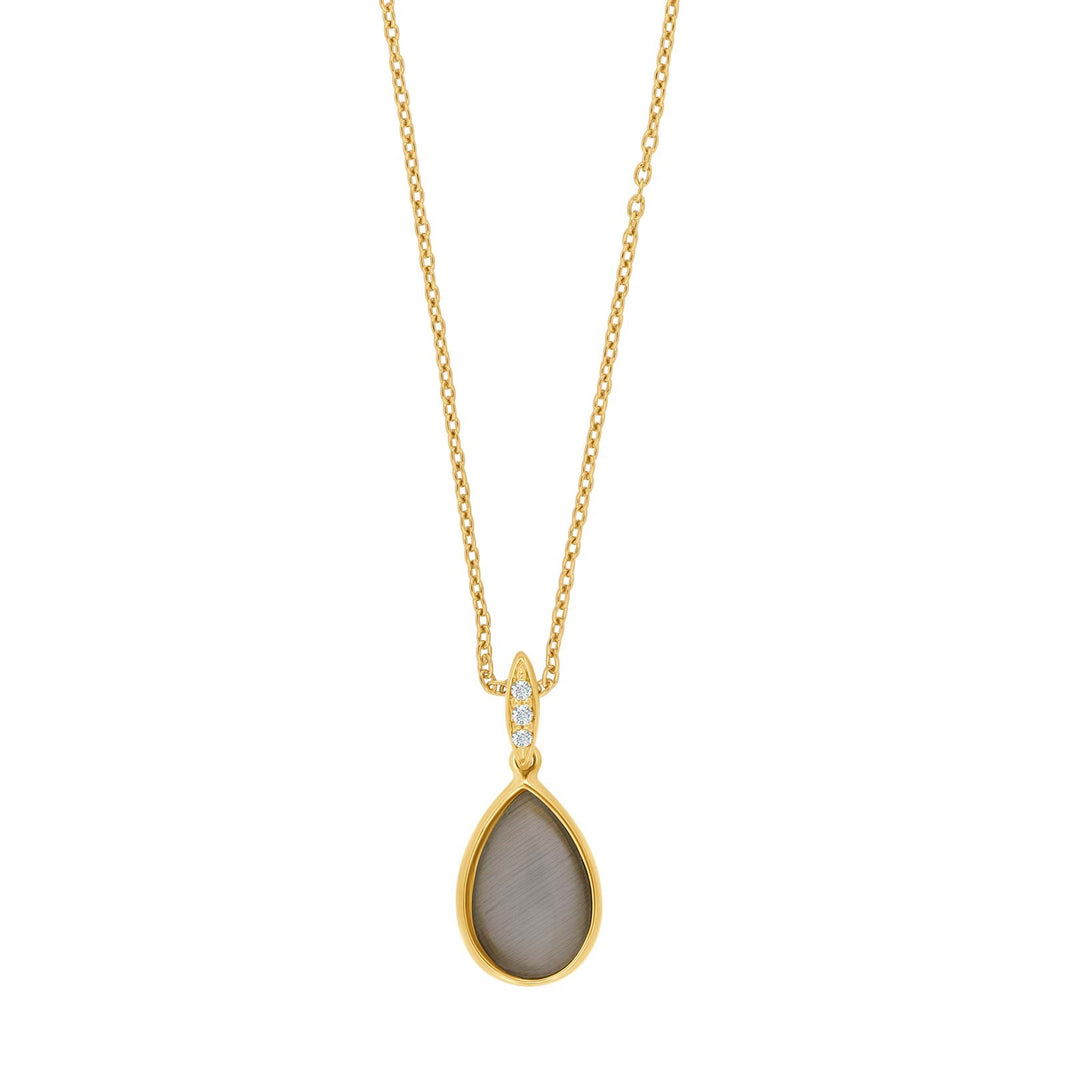 Silver goldplated necklace w/grey cat eye + cz