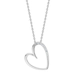 Rhod. silver necklace heart w/cz - RiveraNor