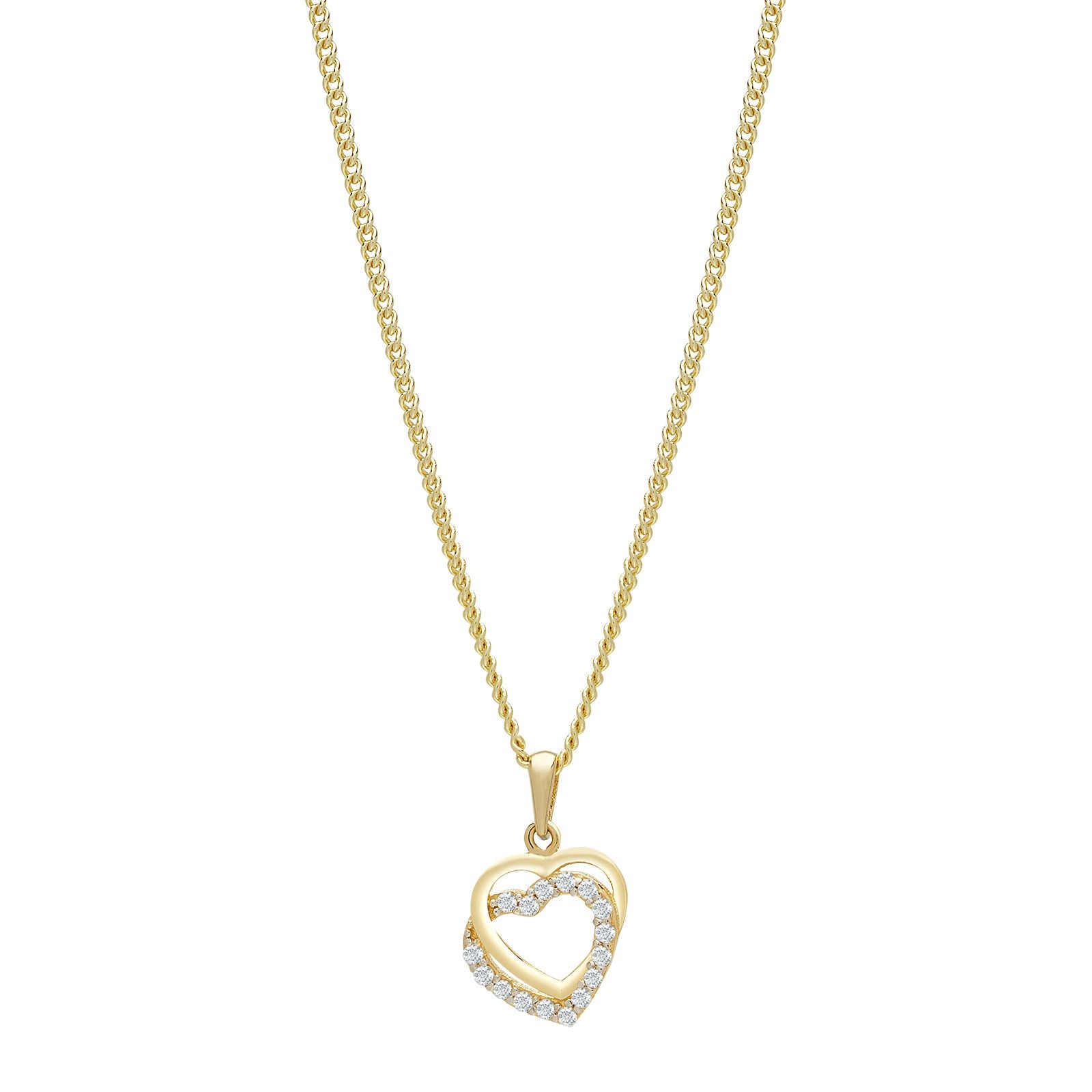 8ct. gold pendant hearts w/cz incl. goldpl silver