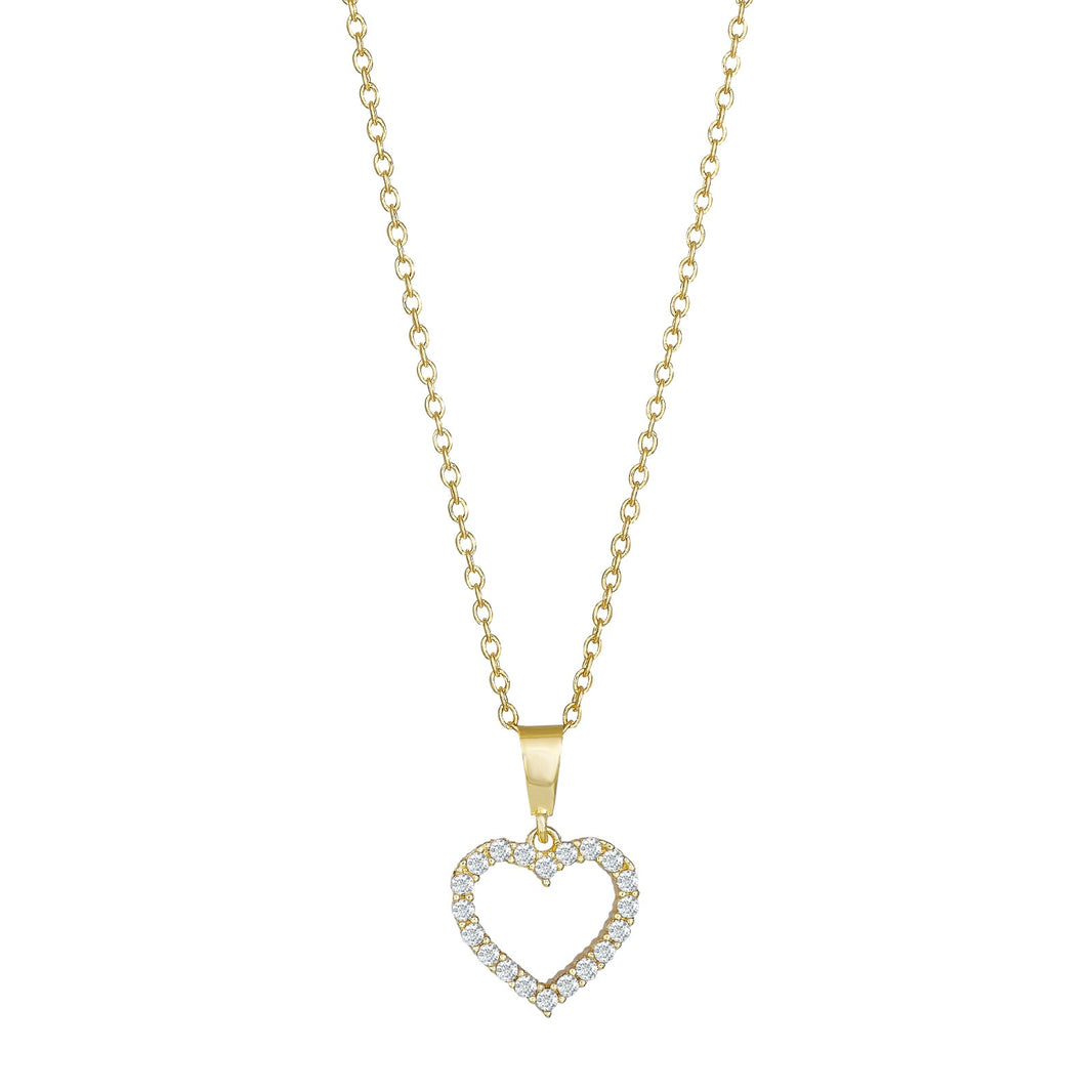 8kt. guldvedhæng hjerte m/cz inkl. forg. sølvkæde