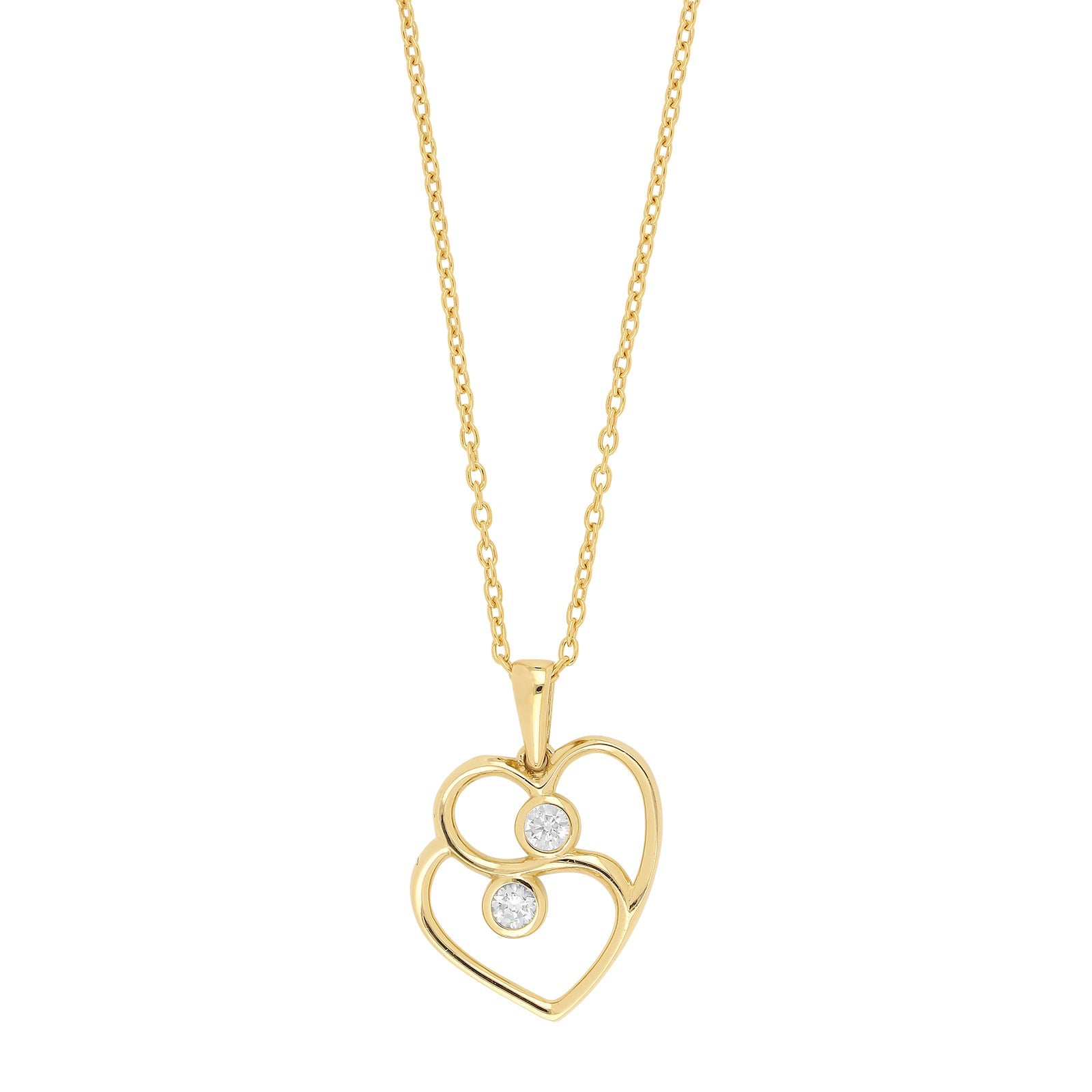8ct. gold pendant hearts w/cz incl. goldpl. silver
