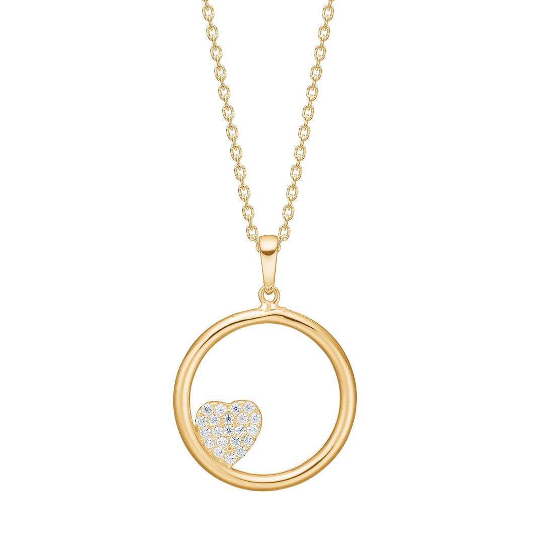 8ct. gold pendant circle/heart w. cz