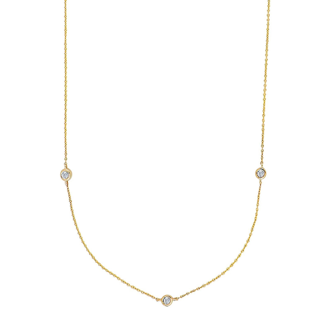 14kt. guldhalskæde m/3 x dia. 0.01ct W/SI