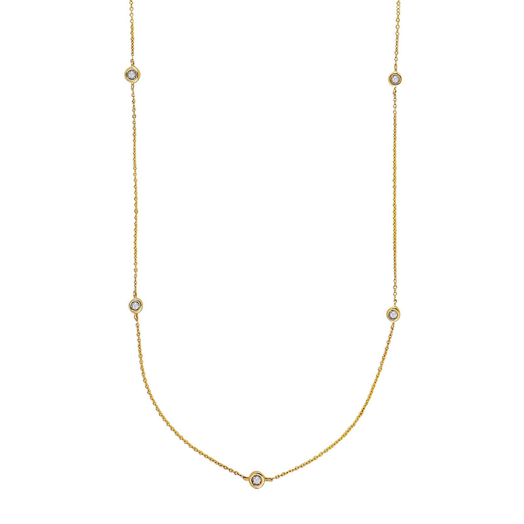 14kt. guldhalskæde m/5 x  dia. 0.02ct W/SI
