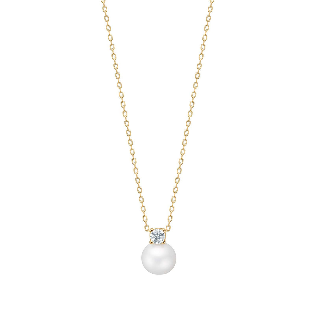 8ct. gold necklace w. pearl and cz