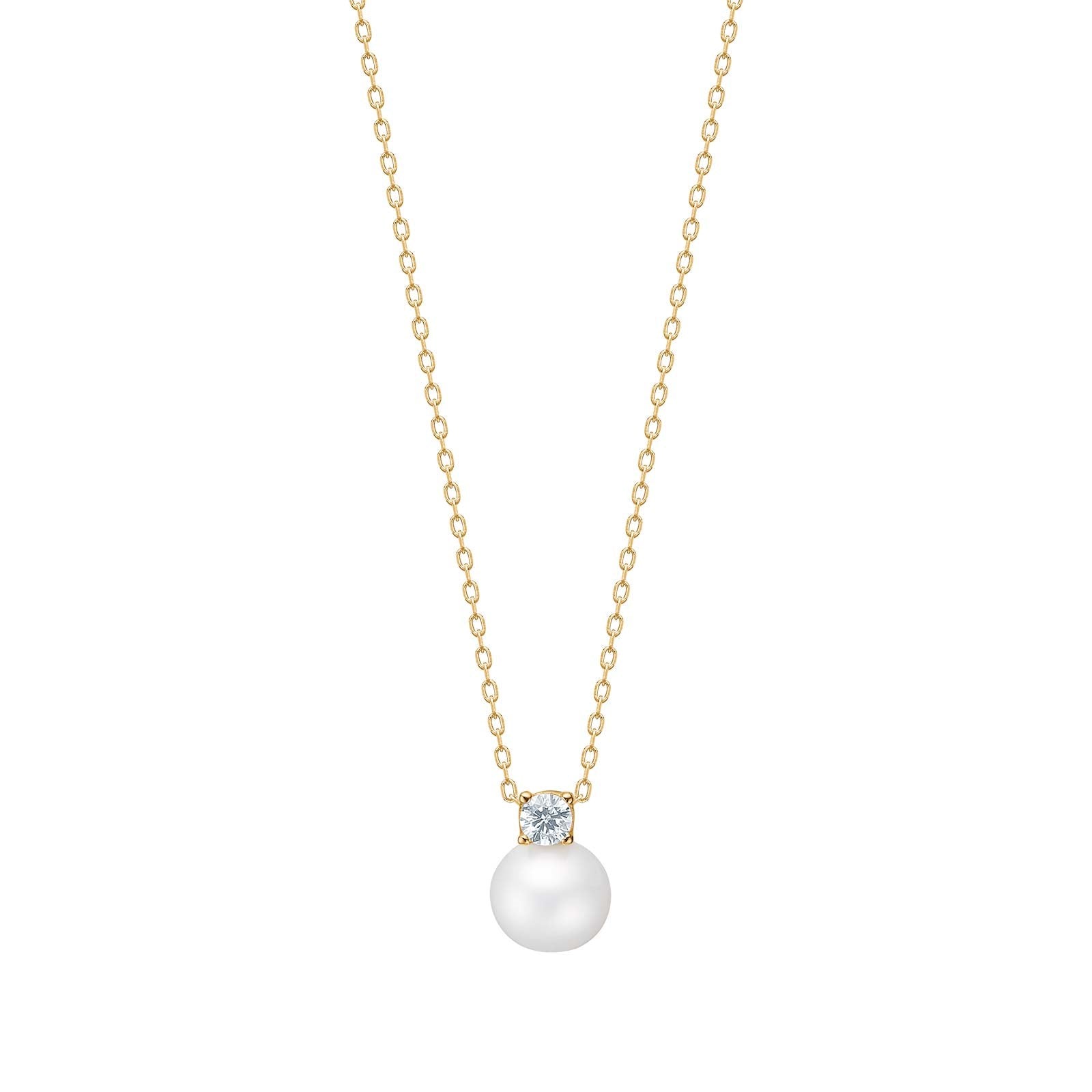 8ct. gold necklace w. pearl and cz
