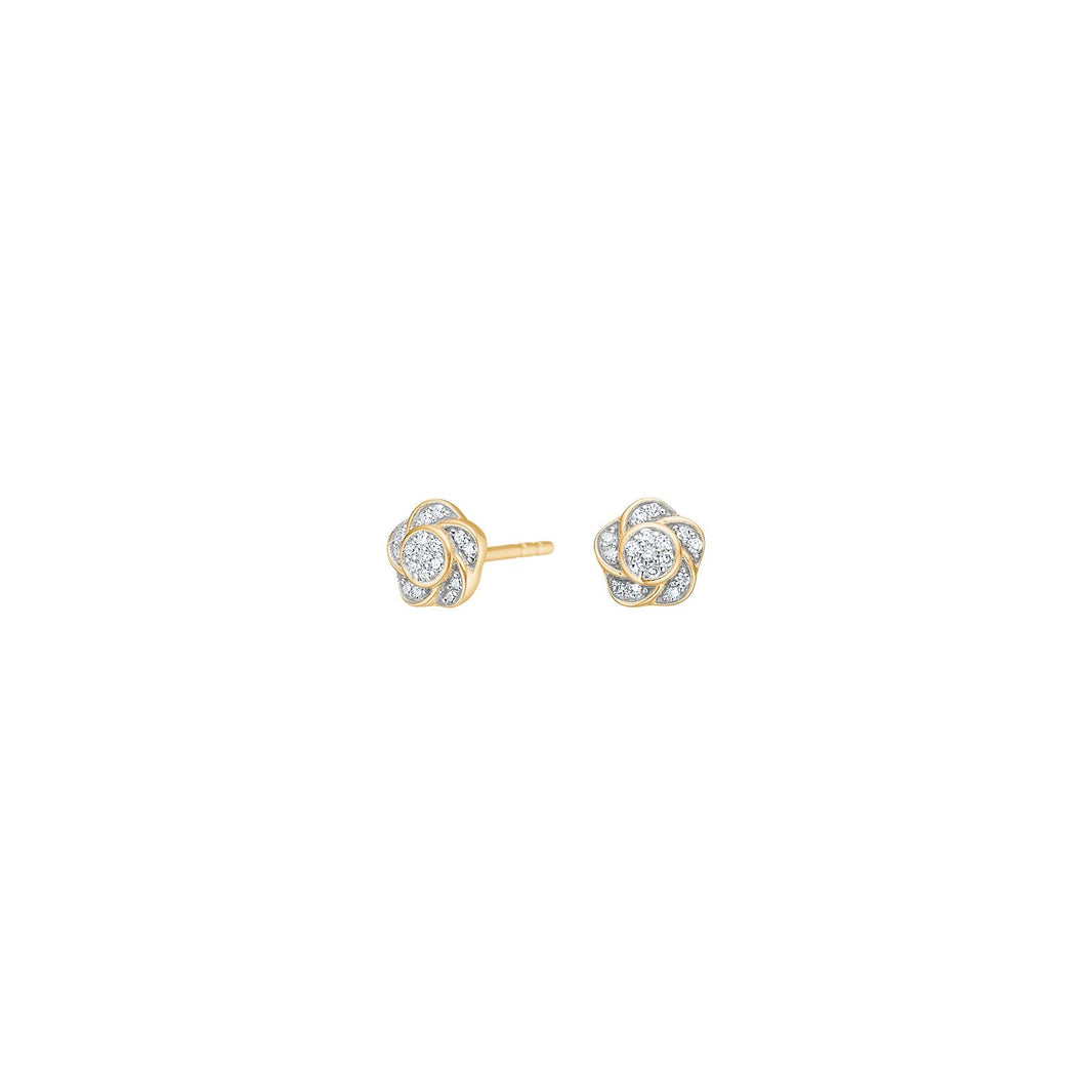 14ct. gold earrings flower w/dia. 0.06ct W/SI