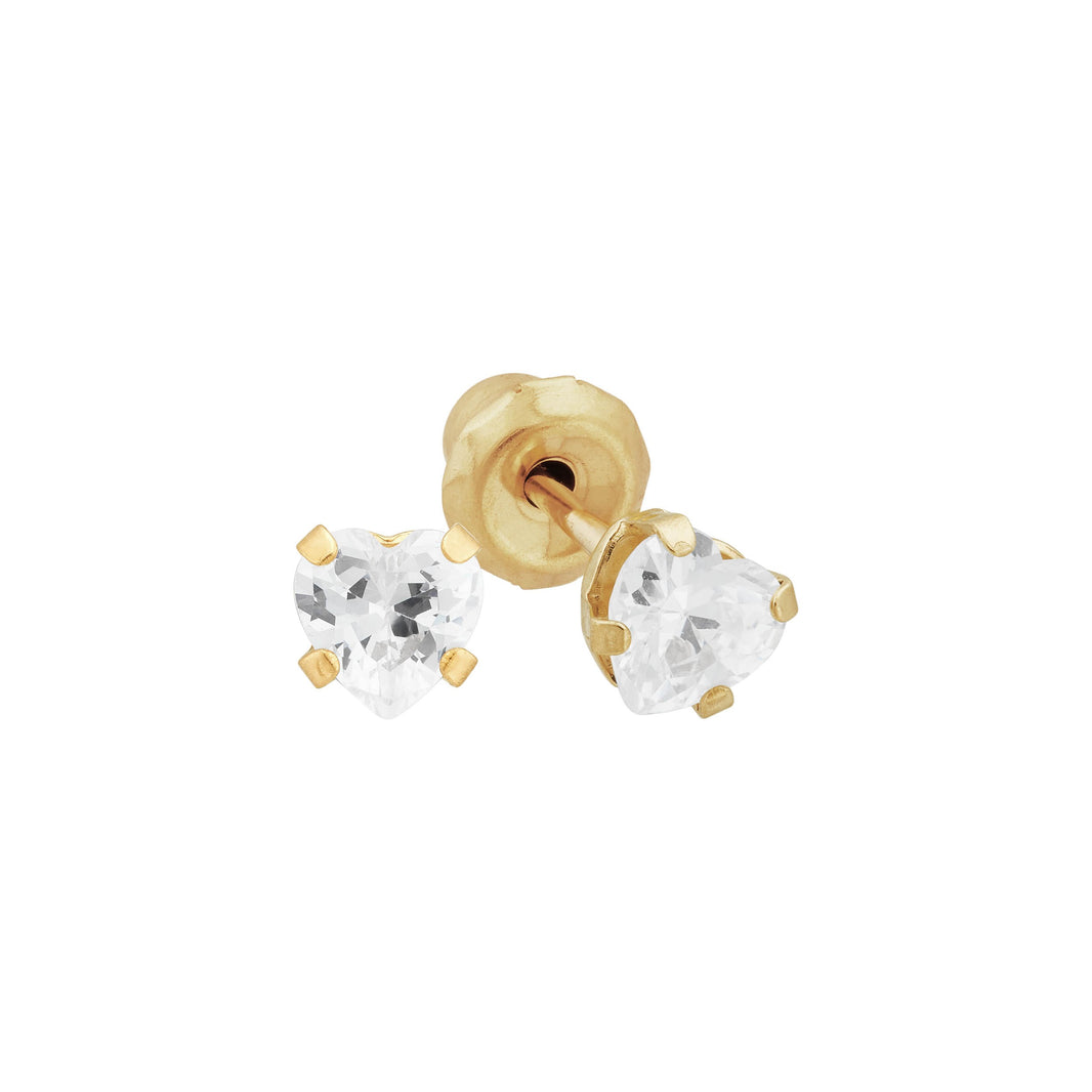 14k 4mm clear heart cz