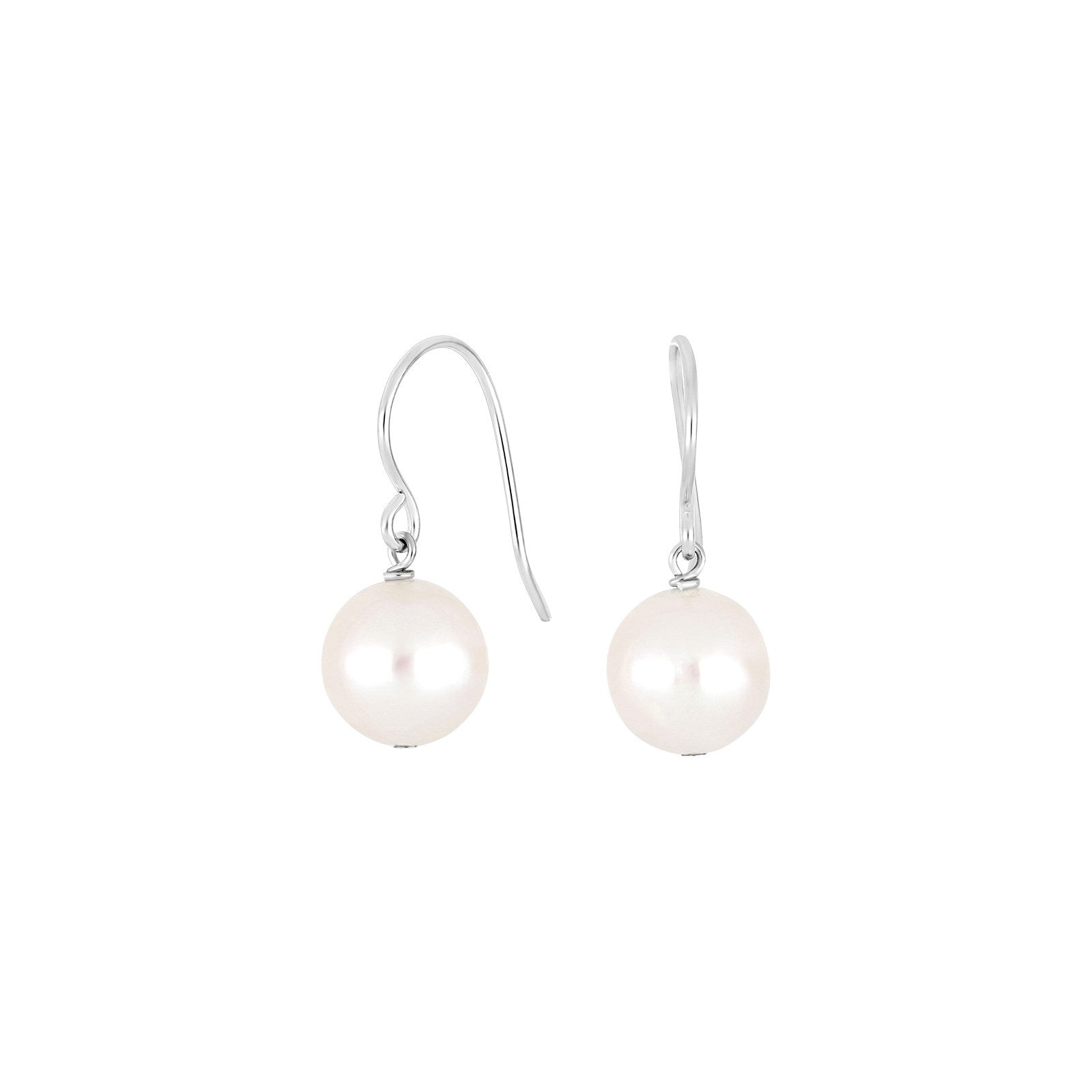 Silver rhod. earhanger white freshw. Pearl