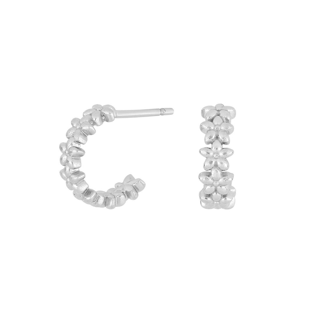 Rhod. silver hoops w. flowers