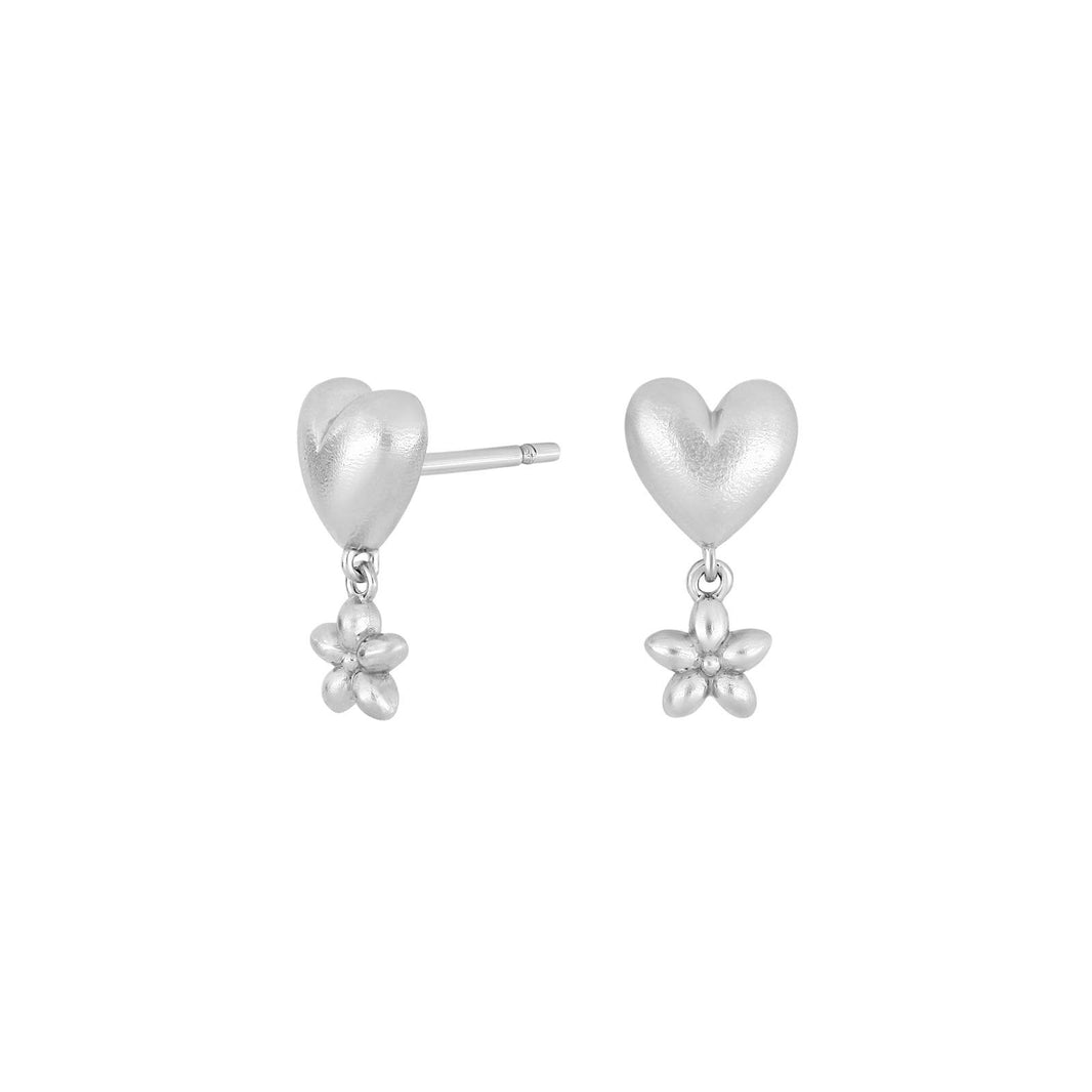 Rhod. silver earring w. heart + flower