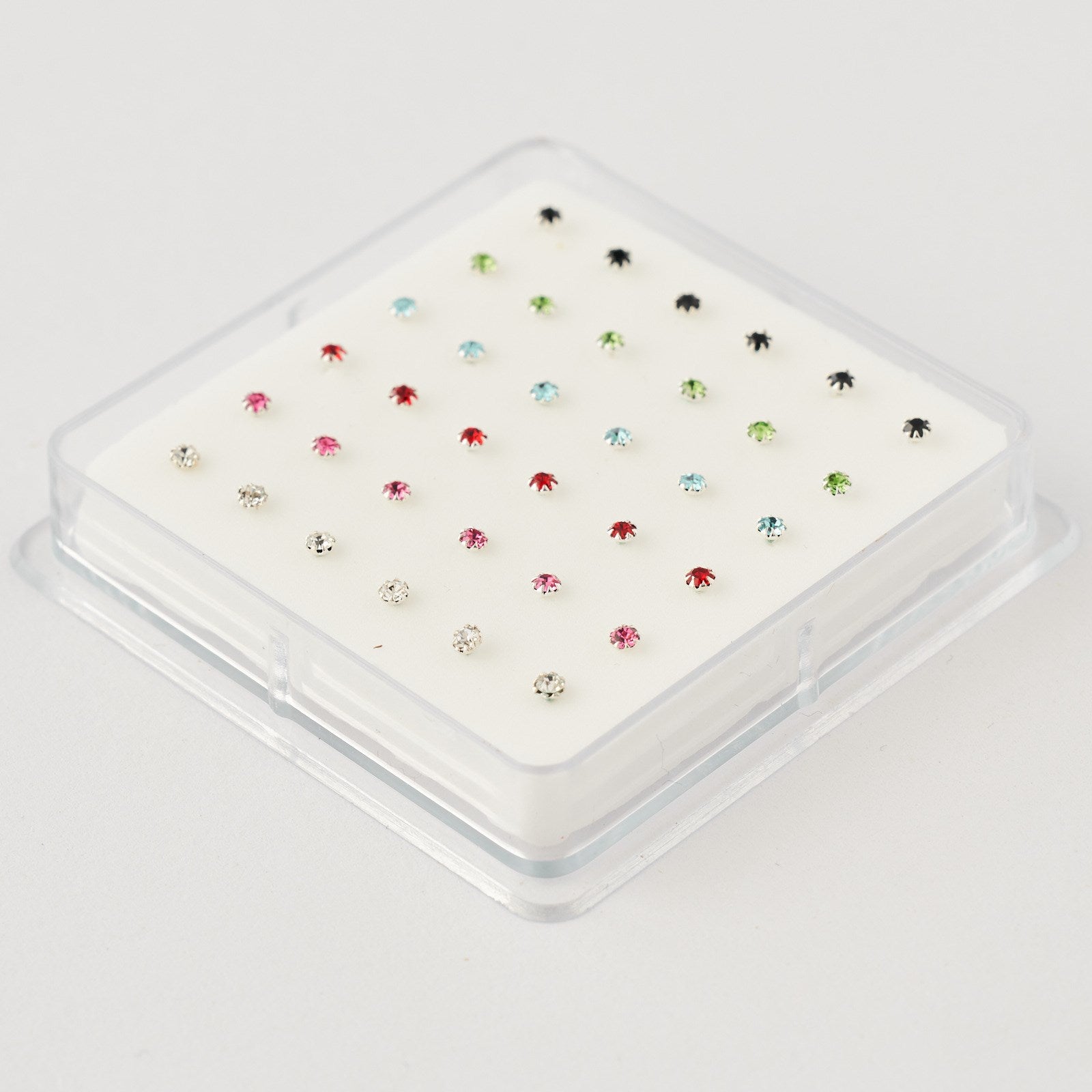 Nose pin silver 2mm mix color 36pc