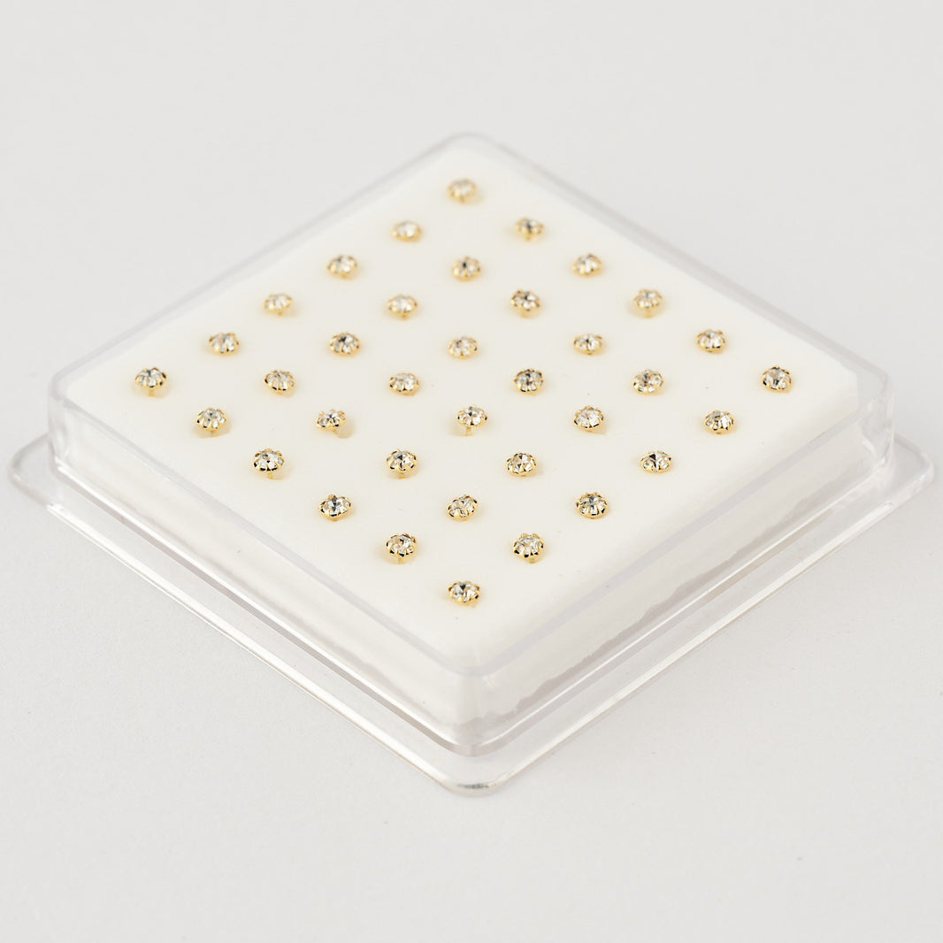 Sølvforgyldt næse piercing, 2,5mm crystal, 36 stk.