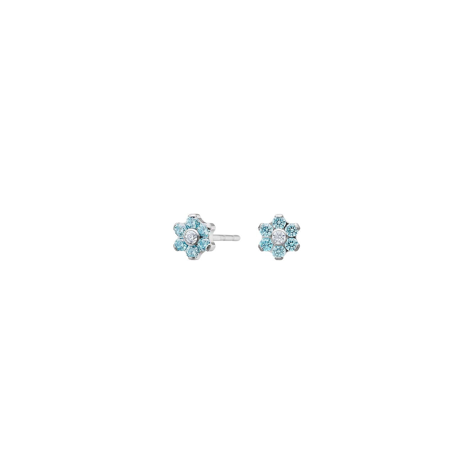 Titanium ear studs flower w. blue cz