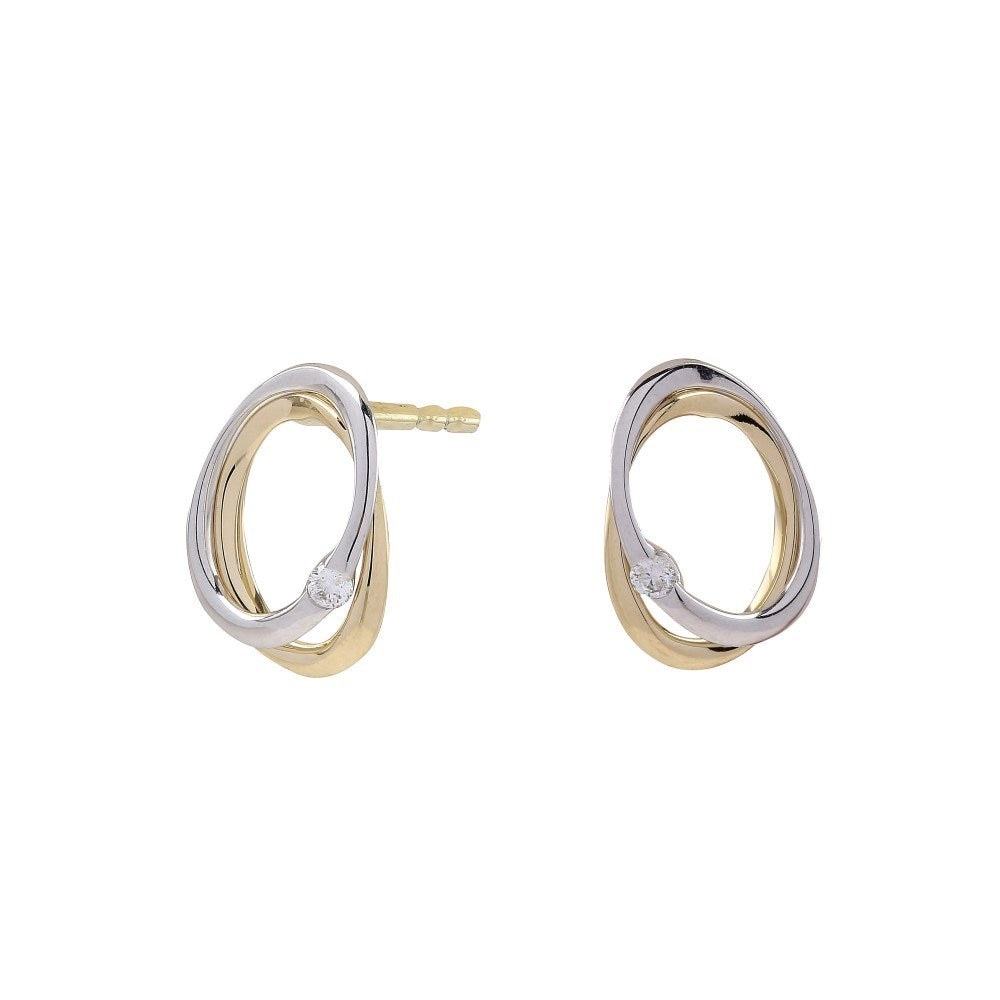 14ct. gold earrings bicolor w/dia. 0.030ct W/SI
