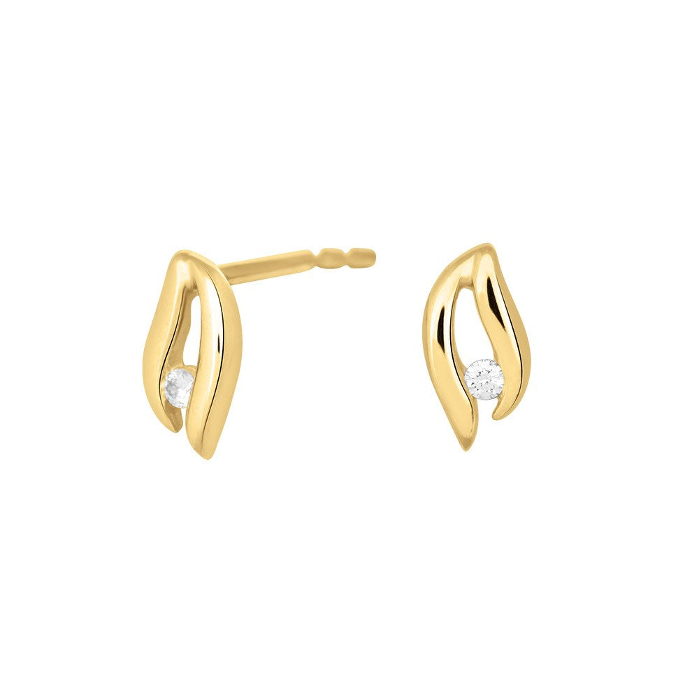 14ct. gold earrings w/dia. 0.02ct W/SI
