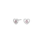Rhd. silver earrings hearts w. cz