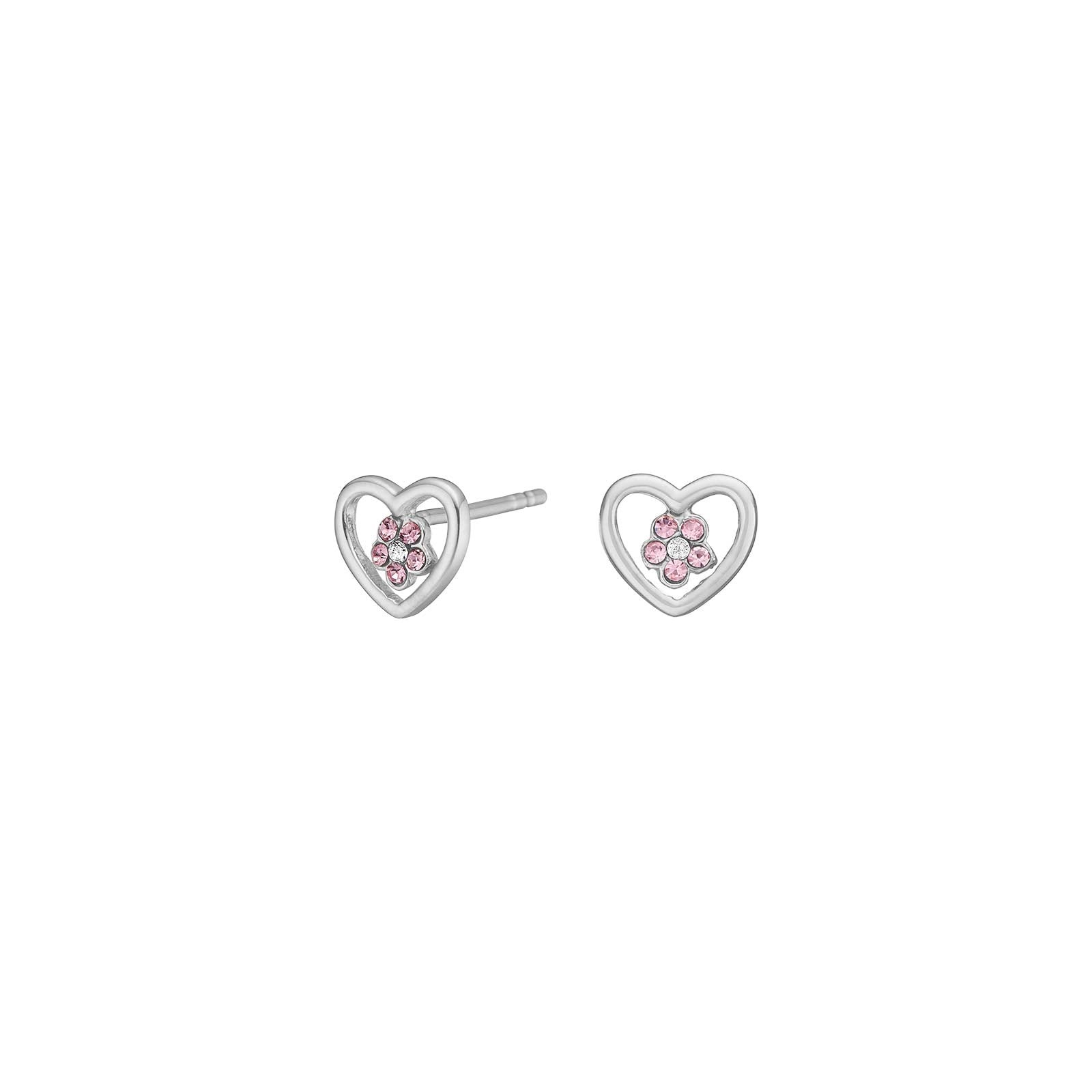 Rhd. silver earrings hearts w. cz