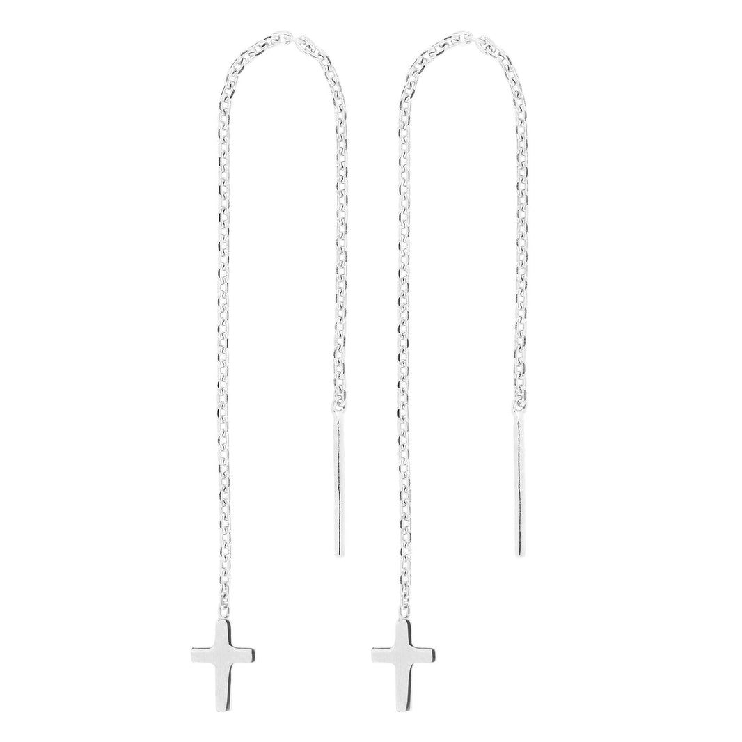 Rhod. sølvørekæde m/kors