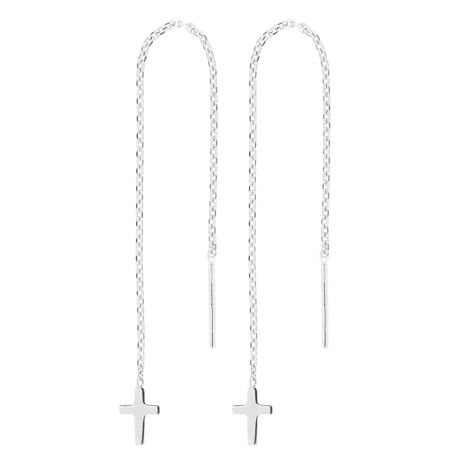 Rhod. silver earchain w/cross