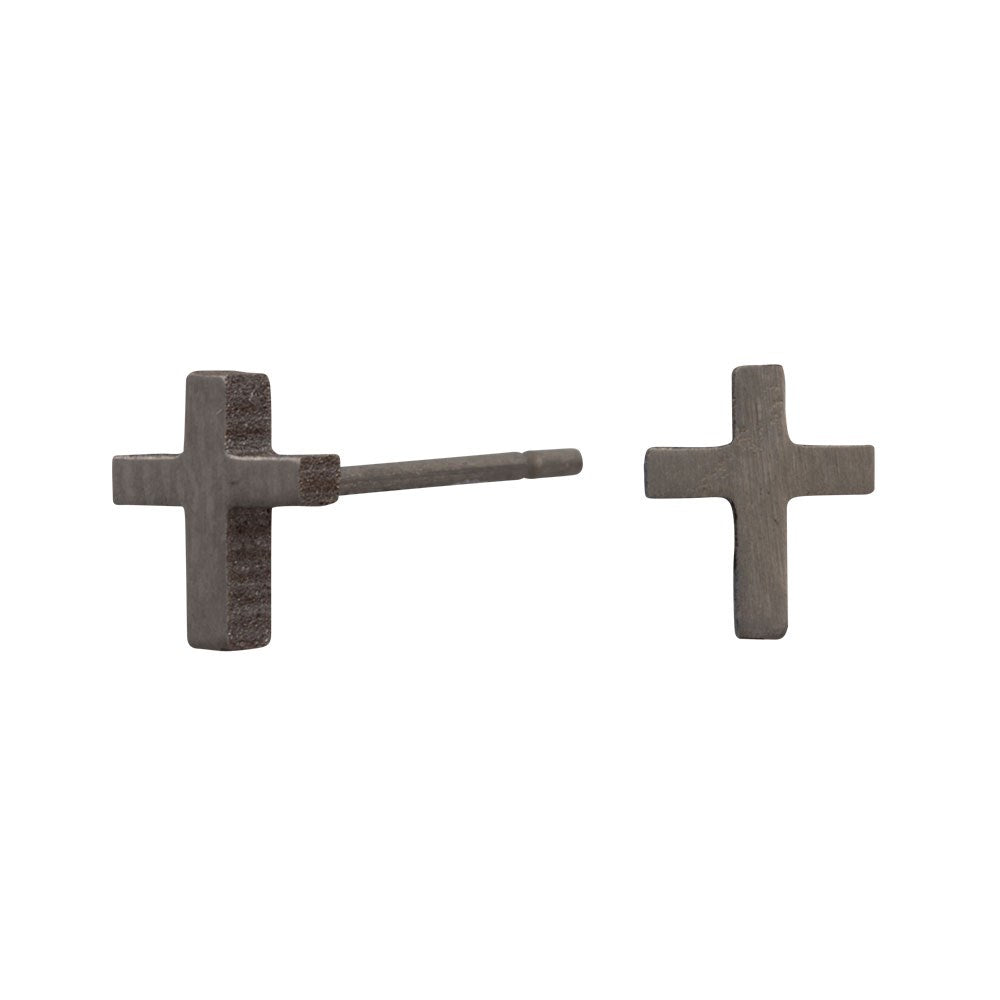 Titanium ear studs cross shape matt