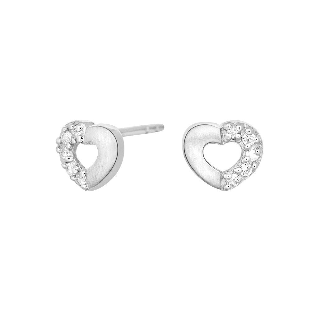 Rhod. silver earrings heart w/cz