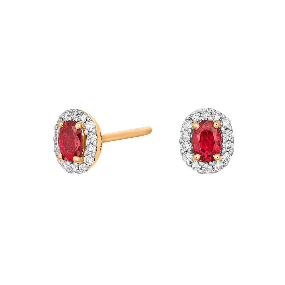 14ct. gold earrings w/ruby and dia 0.09ct W/SI