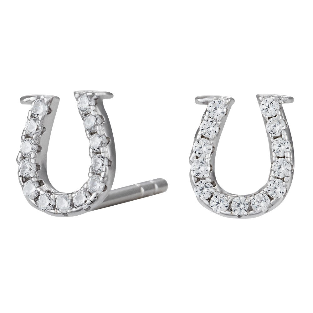 Rhod. silver earstuds horseshoe 7mm with zirconia