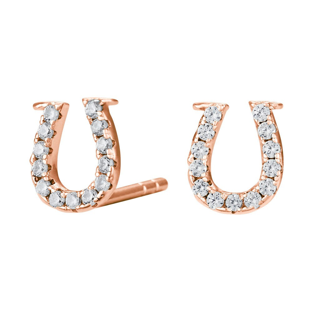 Rosegold-plated earstuds horseshoe 7mm w. zirconia