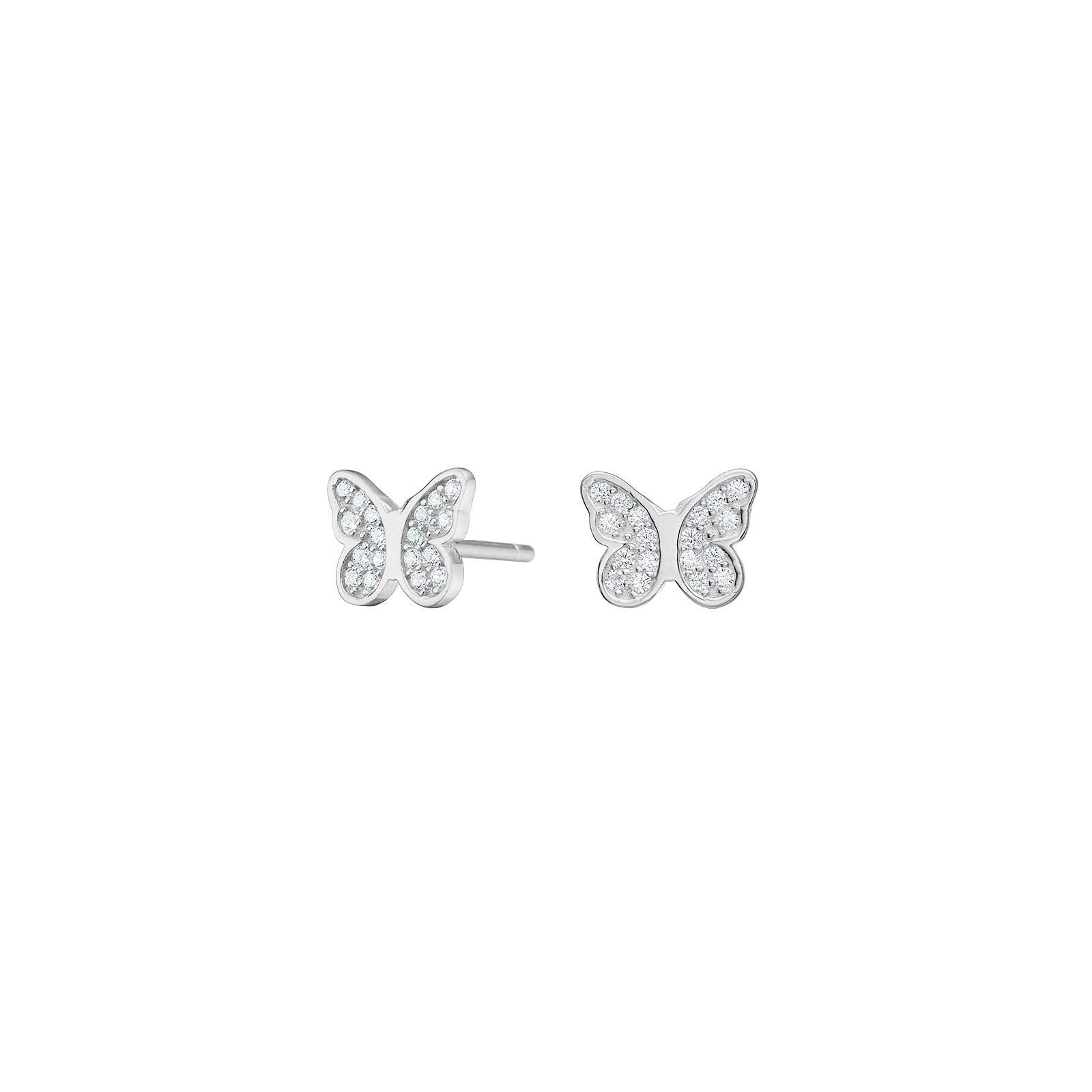 Rhod. Silber Ohrstecker Schmetterling m/ weiß cz