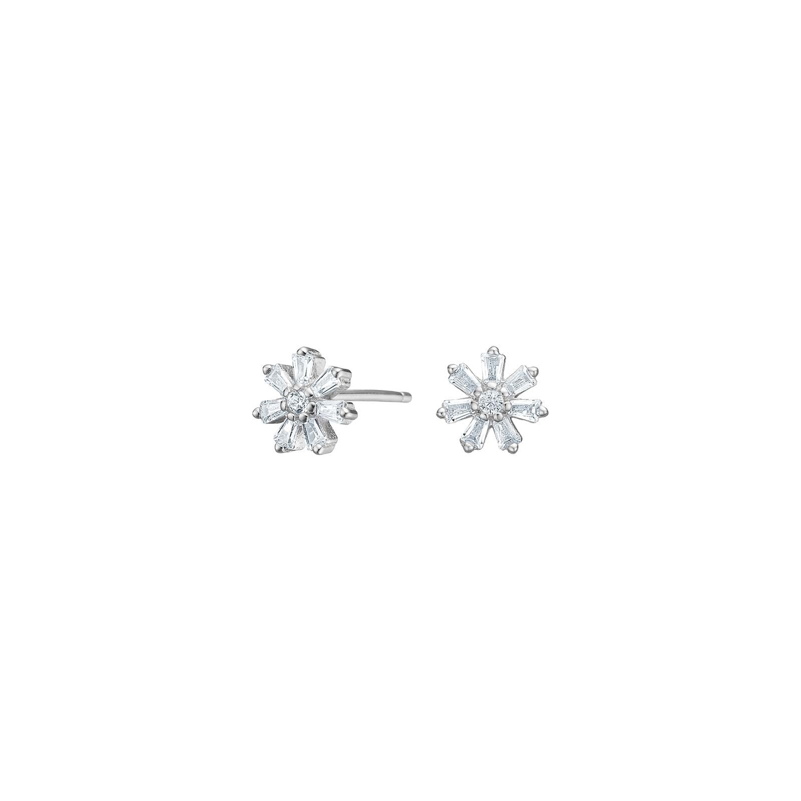 Rhod. Silber Ohrstecker Blume m/ weiß cz