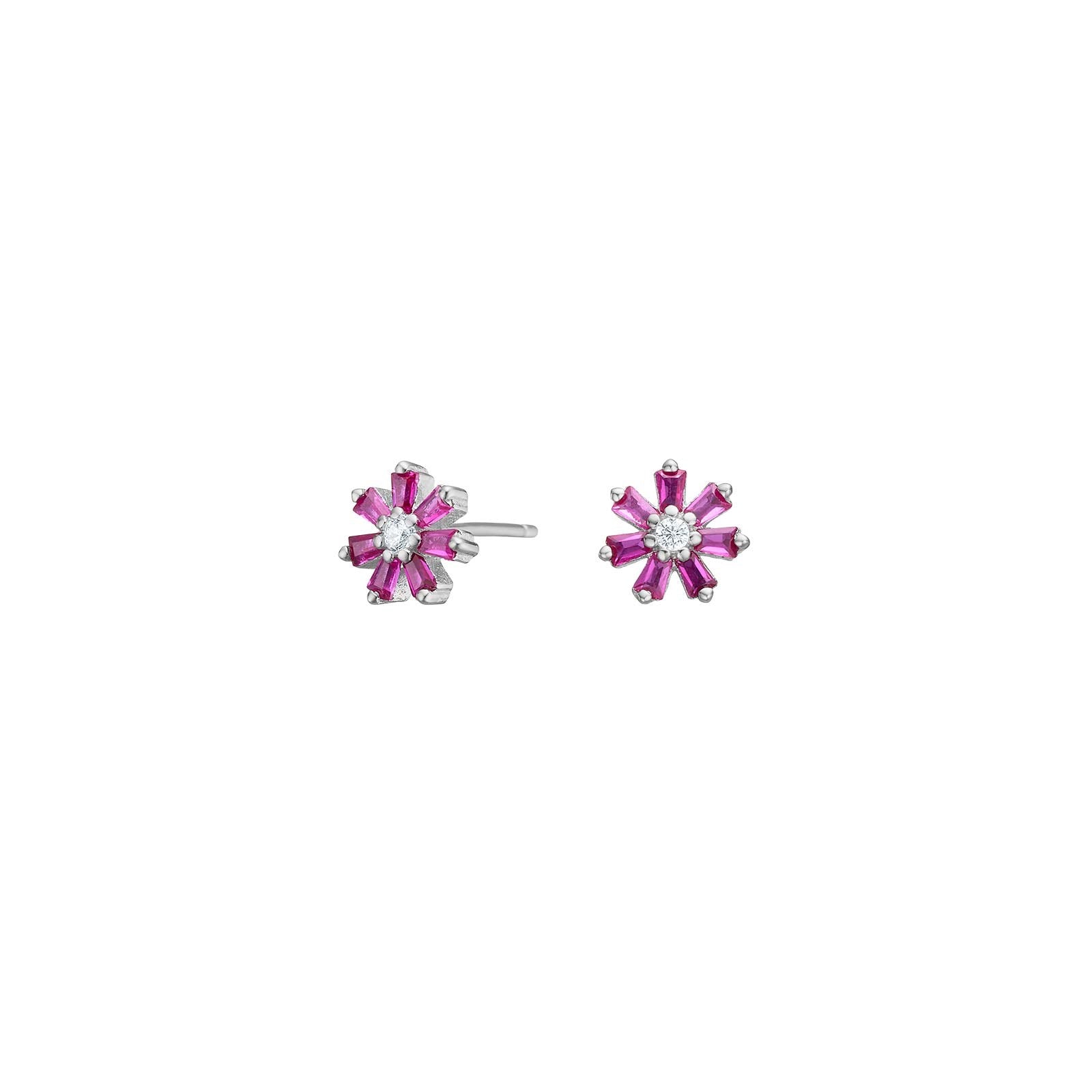 Rhod. Silber Ohrstecker Blume m/ rot cz