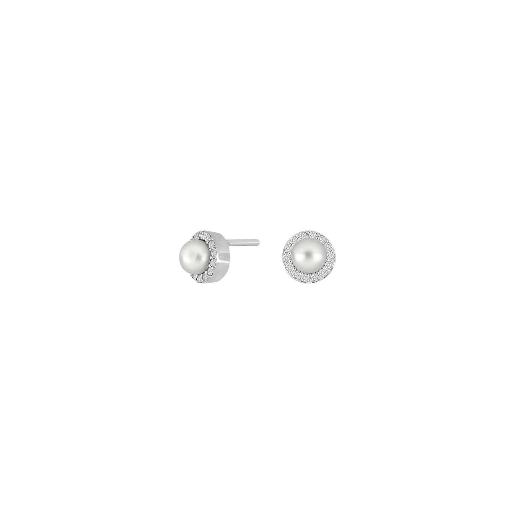 Rhod. silver earring w/pearl + cz