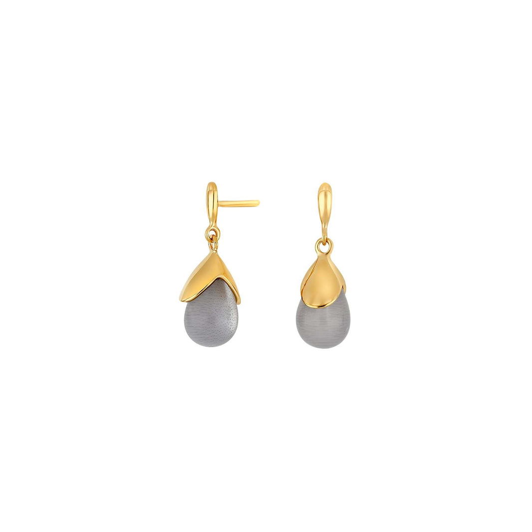 Silver goldplated earring w/grey cat eye