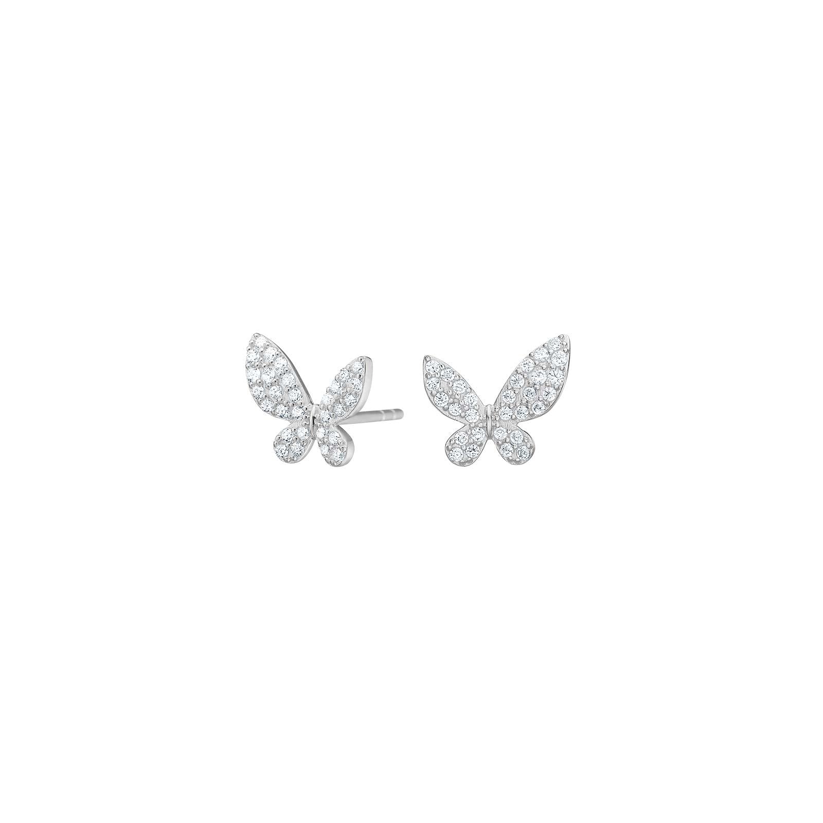 Rhod. silver earring butterfly w/cz - RiveraNor