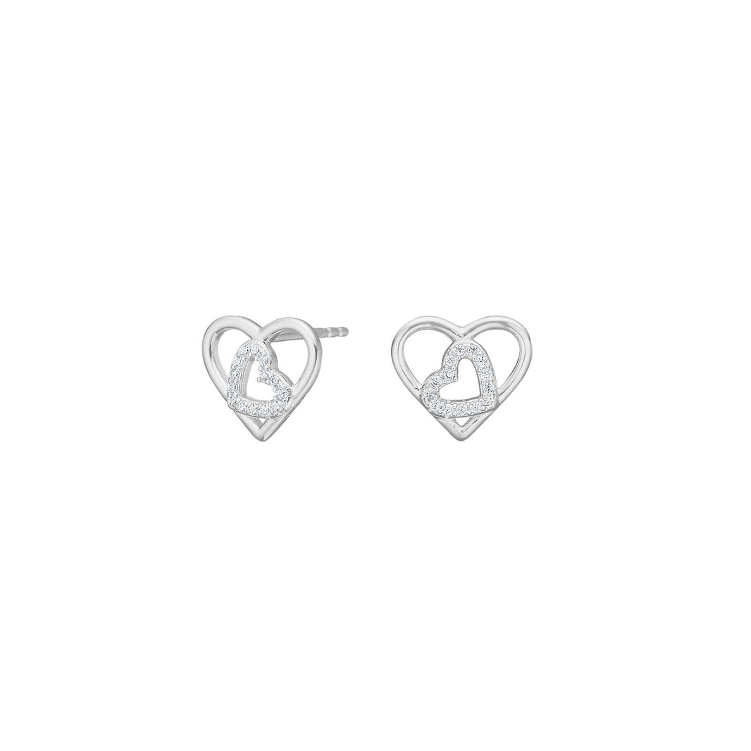 Rhod. silver earring heart w/cz - RiveraNor
