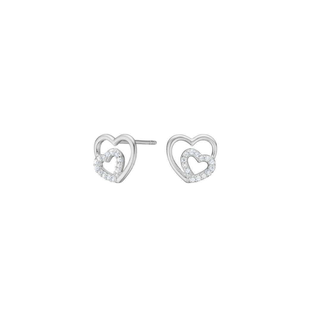 Rhod. silver earring heart w/cz - RiveraNor