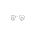 Rhod. silver earring heart w/cz - RiveraNor