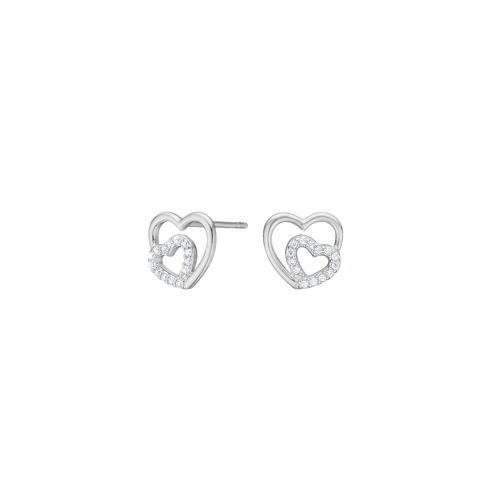 Rhod. silver earring heart w/cz - RiveraNor