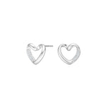 Rhod. silver earring heart w/cz - RiveraNor