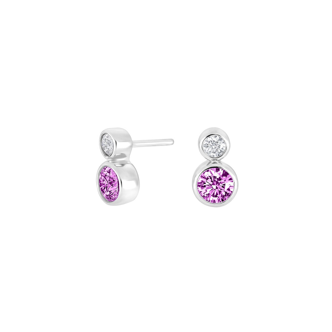 Silver ear studs pink IDANOR 9mm