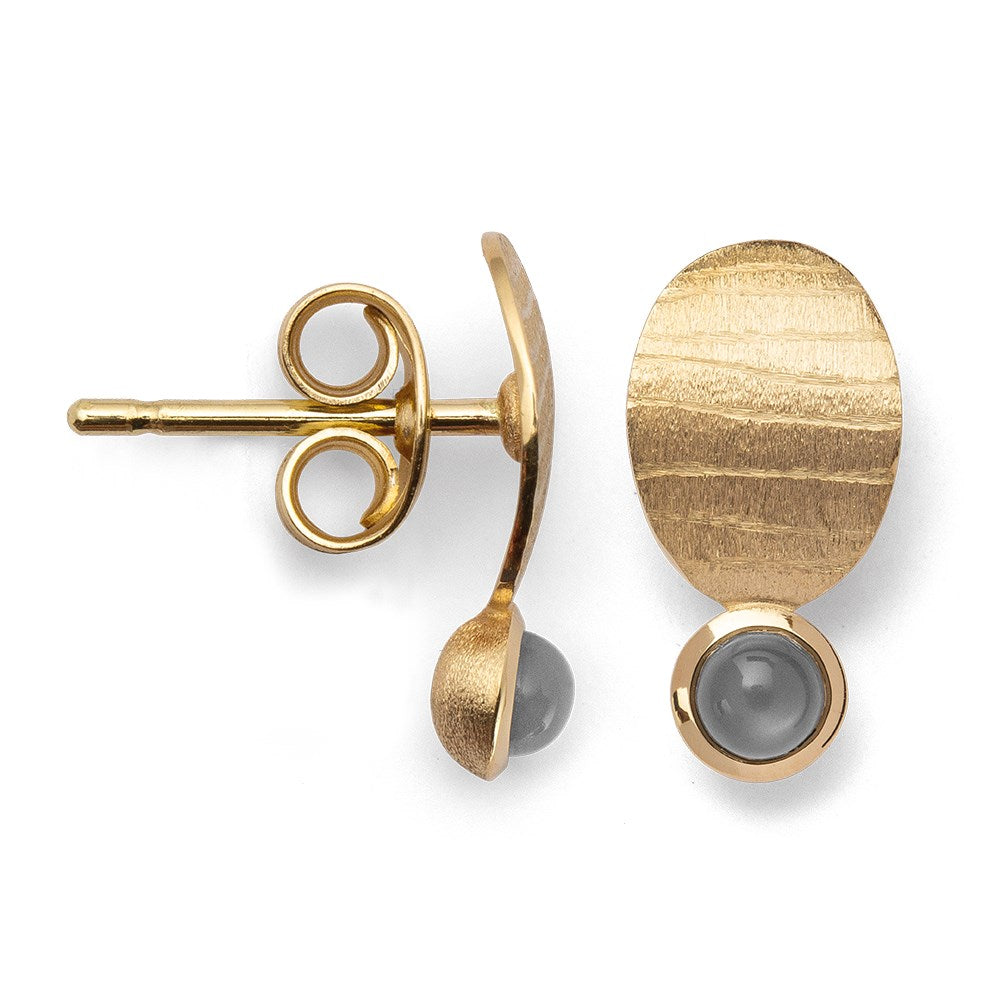 750/- earstud satin/brushed, grey moonstone 0,30ct