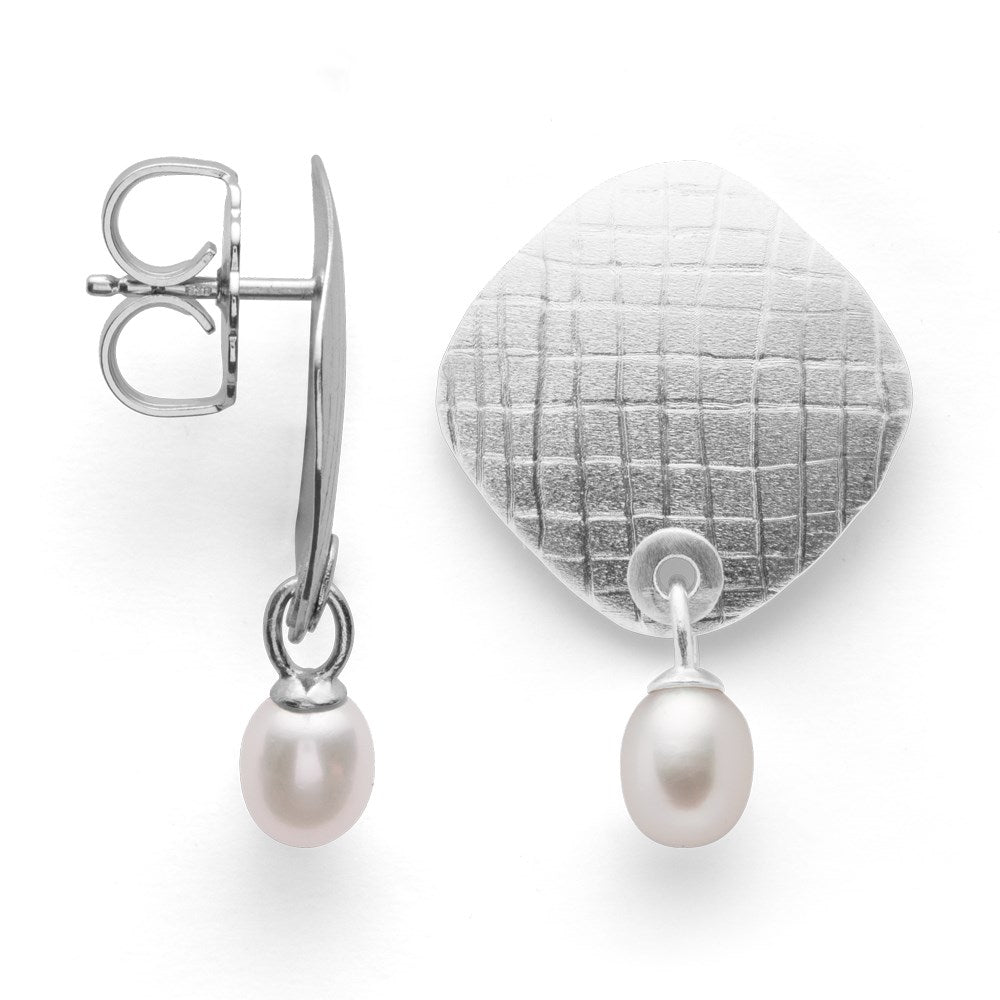 925/- earstud, rho. satin/brushed, pearls 3,32ct