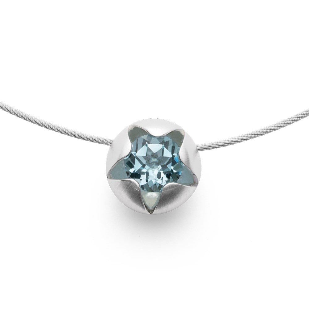 925/- pendant incl. steel wire satin, blue topaz